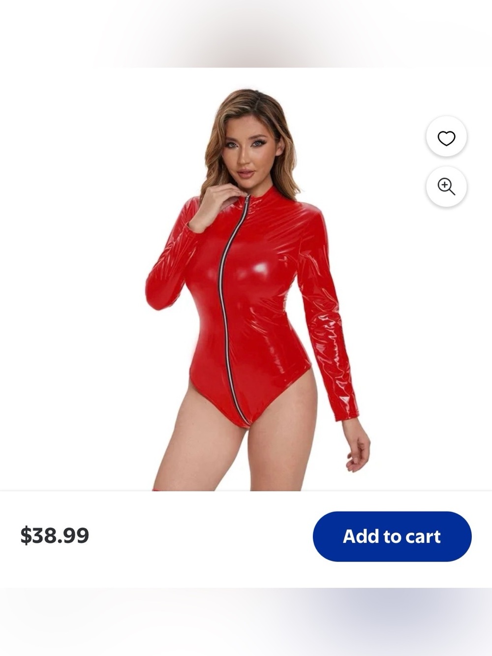 New Red Zip-Front Long Sleeve Bodysuit